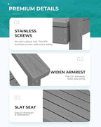 SERWALL Outdoor Dining Set for 6, HDPE Outdoor Furniture with Umbrella Hole & 1 Cushioned Bench & 4 Outdoor Dining Chairs, Grey