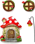 Fairy Door and Windows Garden Kit Accessories Outdoor, Glow in Dark Gnome House for Tree, Lawn Yard Art Sculpture, Miniature Garden Decor (Mushroom)