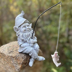 Garden Gnome Pond Statue Decoration, Fishing Gnome Garden Statue Outdoor Koi Pond or Waterfall Decor, 9.7" Stone Gnome Fishing Poolside Statue, Elf Pond Statue, Great Gifts & Housewarming for Mom