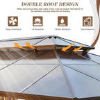 EROMMY 10' x 13' Gazebo Polycarbonate Double Roof Canopy Outdoor Aluminum Frame Pergola, Permanent Pavilion with Netting and Curtains for Garden Patio Lawns Parties