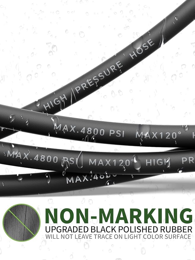 3/8" 4800PSI Pressure Washer Hose 200FT with Swivel Quick Connect for Cold/Hot Water Max 248°F, Kink Resistant Steel Wire Braided, Wear Resistant Power Washer Hose with M22 14mm Adapter