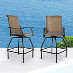 LEVELEVE Patio Bar Set 2pcs Swivel Bar Stools Outdoor Bistro Textilene Furniture Stability All-Weather Set (Dark Brown Fabric)