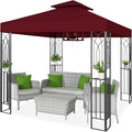 COOS BAY 8x8 Outdoor Patio Gazebo with Corner Shelves, Two-Tier Soft Top Canopy for Backyard, Lawn, Deck and Garden, Red
