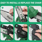Mini Chainsaw Cordless Battery Powered, 6 Inch Small Electric Chainsaw Brushless, Handheld Pruning Chain Saw for Wood Tree Branches, 4 Chains, 2x 2500 mAh Battery, Garden Tools Christmas Gifts for Dad