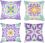 Pyonic Outdoor Pillows Waterproof Throw Pillow Covers Set of 4 Floral Printed and Boho Farmhouse Outdoor Pillow Covers for Patio Funiture Garden 18x18 Inch