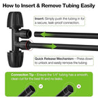MIXC 1/2 to 1/4 Drip Irrigation Fittings, Anti-Leak 4-Way Barbed Tee Connectors, Push-to-Connect Irrigation Fittings for 1/2" Tubing (1/2" ID x 0.67" OD) 10 Pack