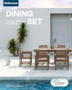 Patio Table and Chairs Set with Umbrella Hole, HDPE Patio Dining Set for 4, Outdoor Dining Set for Lawn, Patio, Porch, Deck, Poolside, Yard (Teak, 5-Piece)