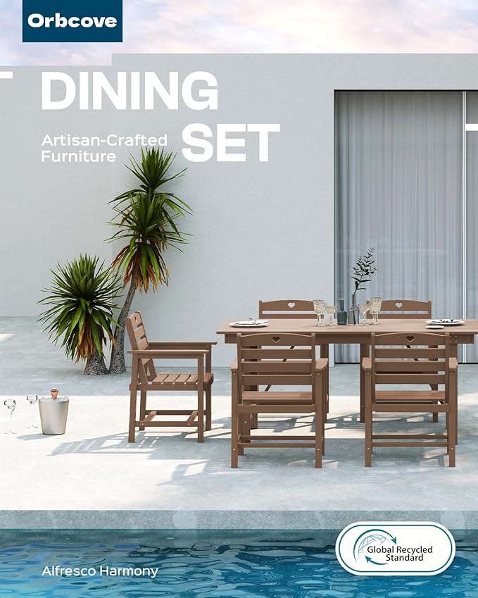 HDPE 2-Piece Outdoor Dining Chairs, Weather-Resistant Heart-Cutout Design Patio Dining Chairs, Outdoor Furniture for Lawn, Patio, Porch, Deck, Poolside, Yard (Teak)