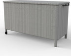 140 Gallon Outdoor Storage Deck Box, Large Rattan Storage Bin Wheel for Patio Cushions, Garden Tools and Pool Supplies, Waterproof, Grey