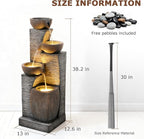 38.2" Tall Water Fountain Outdoor Garden,4 Tiers Modern Cascading Bowls and Stacked Stones Indoor Fountains with LED Lights for Garden, Patio, Deck, Porch, Backyard and Home Art Decor(Grey)