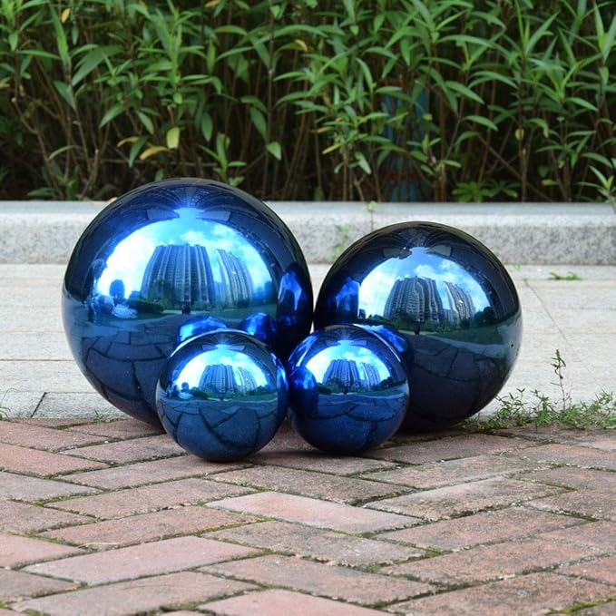 15cm/6inch Diameter Gazing Globe Mirror Ball,Blue Stainless Steel Polished Reflective Smooth Garden Sphere,Colorful and Shiny Addition to Any Garden or Home