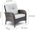 HUMMUH 5 Pieces Patio Furniture Set Wicker Outdoor Bistro Chairs with Ottomans Glass Top Side Table,Outdoor Conversation Set for Porch Deck Backyard Poolside