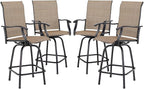 Sophia & William Patio Swivel Bar Stools Set of 4, Bar Height Patio Chair, High Top Patio Chairs, Supports 300 lbs (Brown Fabric)