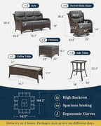HILLGA Luxury Patio Furniture Set with 6-inch Thick Cushion, Outdoor Couch and High Back Swivel Rocker Patio Chairs, 11PCS Wicker Conversation Set for Deck Yard and Poolside, Dark Grey (V2)