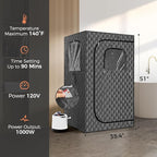Upgraded Version Portable Sauna for Home Full Body Personal Sauna Steam Sauna Tent at Home Spa with 2.6L 1000W Steam Generator, 90 Minute Timer, Foldable Chair, Remote Control, Sauna Box(Grey)