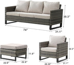 Rilyson Wicker Outdoor Patio Furniture Set - 5 Piece Patio Conversation Set with 2 Wicker Armrest Chairs,2 Rattan Ottoman and 1 Couch for Outside Porch Deck Backyard Garden(Mixed Grey/Beige)