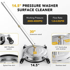 EVEAGE 14.5" Pressure Washer Surface Cleaner E006, Upgraded Stainless Steel Pressure Washer Accessories 4 Weels & 1/4" Quick Connector, 4,000 PSI Power Washer for Driveways Sidewalks Patios Cleaning