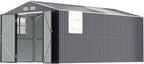Metal Shed 10x16 FT with Floor Frame Kit, Big with Heavy-Duty Reinforced Steel Frame and Customizable Skylight, Lockable Doors, 4-Pane Windows, Large Outdoor Storage for Garden, Tools, and Utility