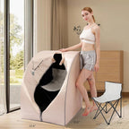 Smartmak Far Infrared Sauna, Full Body One Person Portable SPA Set with Time & Tempreture Remote Control, Heating Foot Pad and Foldable Reinforced Chair (L 27.6’’ x W 31.5’’ x H 37.8’’)- Pearl Pink