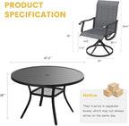 VICLLAX Patio Dining Set for 6, 7 Pieces Outdoor Furniture Includes 47.2" Round Patio Table with Umbrella Hole and 6 Outdoor Swivel Chairs for Lawn Garden, Black Tabletop and Dark Grey Fabric