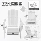 Folding Adirondack Chair Wood Texture 2 Pack, HDPE All-Weather Fire Pit Chairs, Plastic Adirondack Chairs with 2 Cup Holder, Outdoor Lawn Chair for Patio Garden (White)