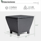 VINGLI 13 Gallon Outdoor Deck Box, Wicker Outdoor Storage Box with Lid, Small Storage Bin Container for Outside and Patio, Patio Rattan Side Table for Yard Porch (Black, Trapezoidal)