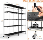 Bstrip 5-Tier Plant Shelf with Grow Light, Large L-Shaped or Long Shape Indoor Plant Stand, 8 Pack 192W T8 Full Spectrum Grow Lights for Indoor Plants & Seed Starting (58L x 13.8W x 59H)