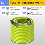 POHIR Pressure Washer Gun with Foam Cannon & 50ft Power Washer Hose, 3600PSI Pressure Washing Kit with 15" Extension Wand & 7 Nozzle Tips, 3/8'' Quick Connector & M22 15mm/14mm Fittings