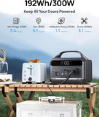 DaranEner Portable Power Station 300W (600W Surge), 192Wh Solar Generator LiFeP04 Battery with 2 AC Outlets, 60W PD Fast Charging Power Bank for Home Use, Outdoors Camping, Emergency, RVs, Outage