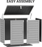 HUGROVE 49.5 Cu ft Storage Shed, 4.6 x 4.1 FT Outdoor Storage Horizontal Resin Shed, Weather Proof Water Proof PP Material, Lockable Door, Outdoor Storage Box for Trash Cans, Patio, Garden (4.6x4.1)