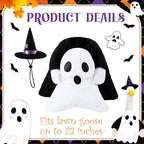 Sanwuta 1 Set Halloween Porch Goose Outfit Ghost Pillow Design with Witch Hat for 23" Lawn Cement Goose Porch Geese Clothes Costume for Halloween Garden Patio Yard Outdoor Decorations