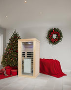 1 Person Infrared Sauna Indoor Sauna Room for Home, 8pcs Infrared Carbon Heating Panels, Hemlock Personal Saunas with Clothing Hanging Rod, LCD Display, Blue-Tooth, LED Reading Lamp