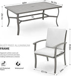 HAPPATIO 7 Piece Patio Dining Set, Aluminum Outdoor Dining Set for 6, Aluminum Dining Table and Chairs Set, Patio Furniture with Table, Chairs and Washable Cushions (Gray)