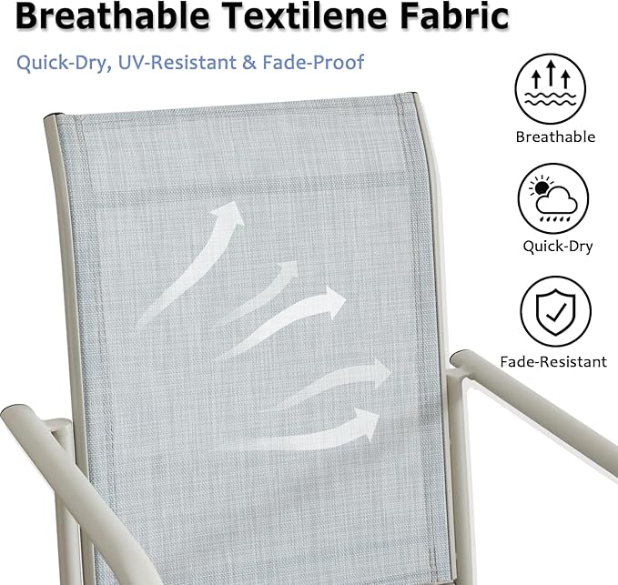 Patio Chairs Set of 8, Outdoor Dining Chairs with Breathable Textilene Fabric, Stackable Patio Chairs for Lawn, Garden, Backyard, Poolside, Beige