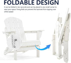Folding Adirondack Chair, HDPE Outdoor Texture Lawn Chair with Reclining Back, Cup and Phone Holder - Comfortable Firepit Chair Weather Resistant for Patio or Backyard (White, Set of 4)