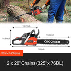 COOCHEER 62cc Gas Chainsaw 20 Inch Gas Powered Chainsaws with Non-Slip Handle, 2-Cycle Engine Handheld Gasoline Chain Saw for Wood Cutting, Tree Trimming, 2 Chains Included