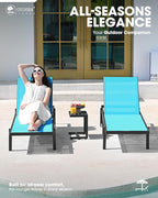 Patio Chaise Lounge Chair Set of 2, Outdoor Lounge Chairs with Wheels, 5-Position Adjustable Sun Loungers for Pool, Deck, Beach, Lake Blue