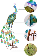 YEAHOME Garden Decor Outdoor Statues, 34" Large Metal Peacock Standing Yard Art, Blue Green Bird Lawn Sculptures Garden Decor for Outside Patio Porch Backyard