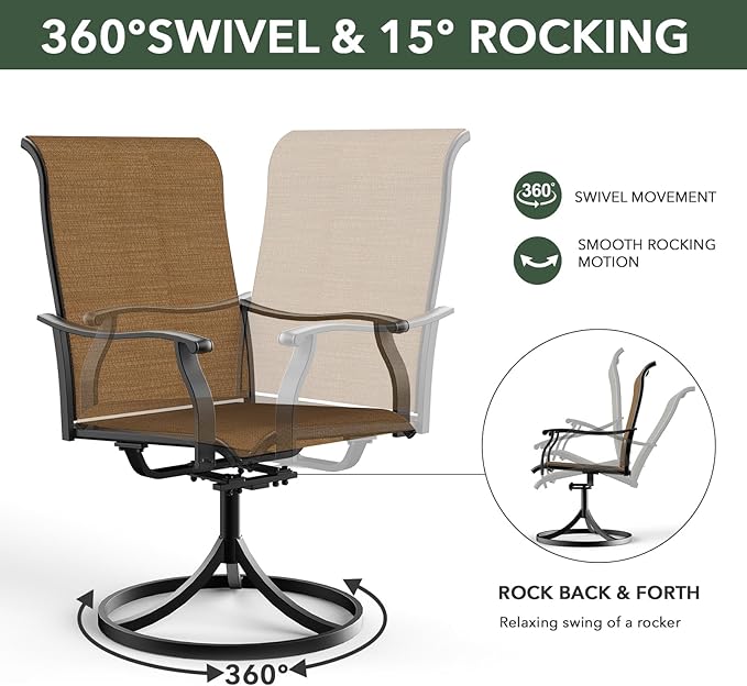 Patio Swivel Dining Chairs Set of 4, Outdoor Metal Chair with Textilene Mesh Fabric Patio Furniture Set Porch Chairs with Metal Rocking Frame for Lawn Garden Backyard Brown
