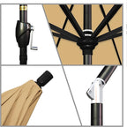 California Umbrella 9' Round Aluminum Market Umbrella, Crank Lift, Push Button Tilt, Black Pole, Sunbrella Wheat