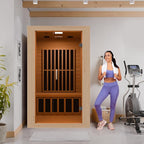SteamSpa 1-2 Person Low EMF Carbon FAR Infrared Hemlock Wood and Tempered Glass Indoor Home Sauna Room with LED Touch Control Panel, Color LED Therapy Light, Bluetooth Speaker