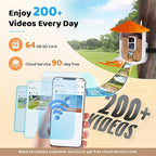 Smart Bird Feeder with Camera - 2K HD Live View & Auto Capture, AI Bird Identification, Solar Powered with 64GB SD Card, Real-Time Alerts, 5 DIY Accessories for Birds Lovers