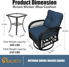 Patio Furniture Set Swivel Rocker, Outdoor Patio Chairs, 3 Piece Suit Porch Furniture Rocking Set, Backyard and Garden Rocker Rattan Chair, with Thickened Cushions and Glass Coffee Table(Navy)