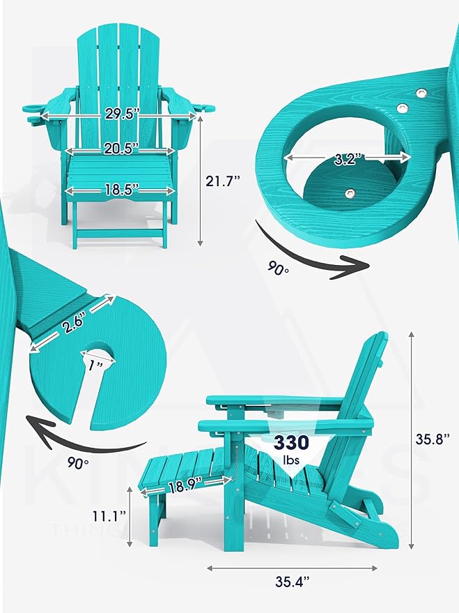 KINGYES Folding Adjustable Adirondack Chair with Retractable Ottoman Set of 4, Aruba