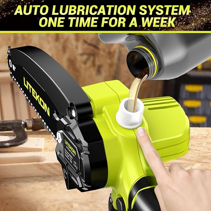 Mini Chainsaw Cordless with 2000mAh Battery & Quick Charger & 2 Chains - 2025 Best 6Inch Electric Chain Saw with Auto-Oil System, Brushles High Power Motor - Perfect for Gifts