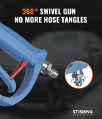 Short Pressure Washer Gun with 360° Swivel, High Pressure Stubby Power Washer Gun Kit with 5 Nozzle Tips, M22-14mm & 15mm Adapters, 3/8" QC for Car Wash Detailing & Cleaning (Blue)