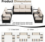 Outdoor Patio Furniture Set, 5-Piece Aluminum Patio Conversation Set All-Weather Metal Outdoor Sectional with 6 Inch Thick Cushions, Deep Setting for Garden, Outside and Porch