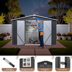 10x8 FT Outdoor Storage Shed, Metal Garden Shed - Tool Storage Sheds with Lockable Doors & 1 Clear Window, Waterproof Outside Storage Building for Backyard, Patio (Black; Floor Not Included)