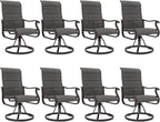 Amopatio Padded Patio Swivel Chairs Set of 8, Outdoor Dining Chairs with Ultra Soft Textilene High Back Seat & Metal Rocker Frame, for Backyard Deck Lawn Garden, Dark Grey