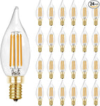 Hizashi E12 LED Bulb 40W Equivalent Candelabra Bulbs Dimmable 2700K Warm White, 90+ CRI Chandelier Light Bulbs, 4W 450LM Flame Tip CA10 Candle Light Bulbs, UL Listed - 24 Pack